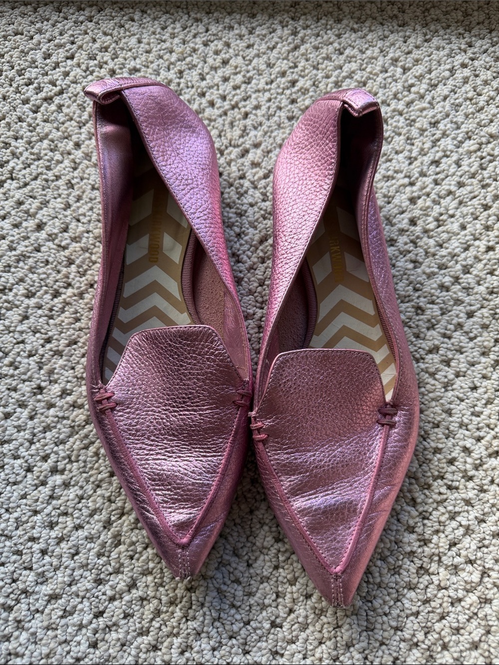 Nicholas Kirkwood Metallic Rose Pink Pointed-Toe Leather Flats